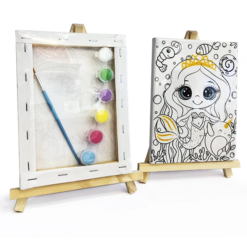 Tercel Creative Multi Design Diy Canvas Painting Kids Painting Set Kit Pre Drawn with Brush Art Kit for Kids Color Filling