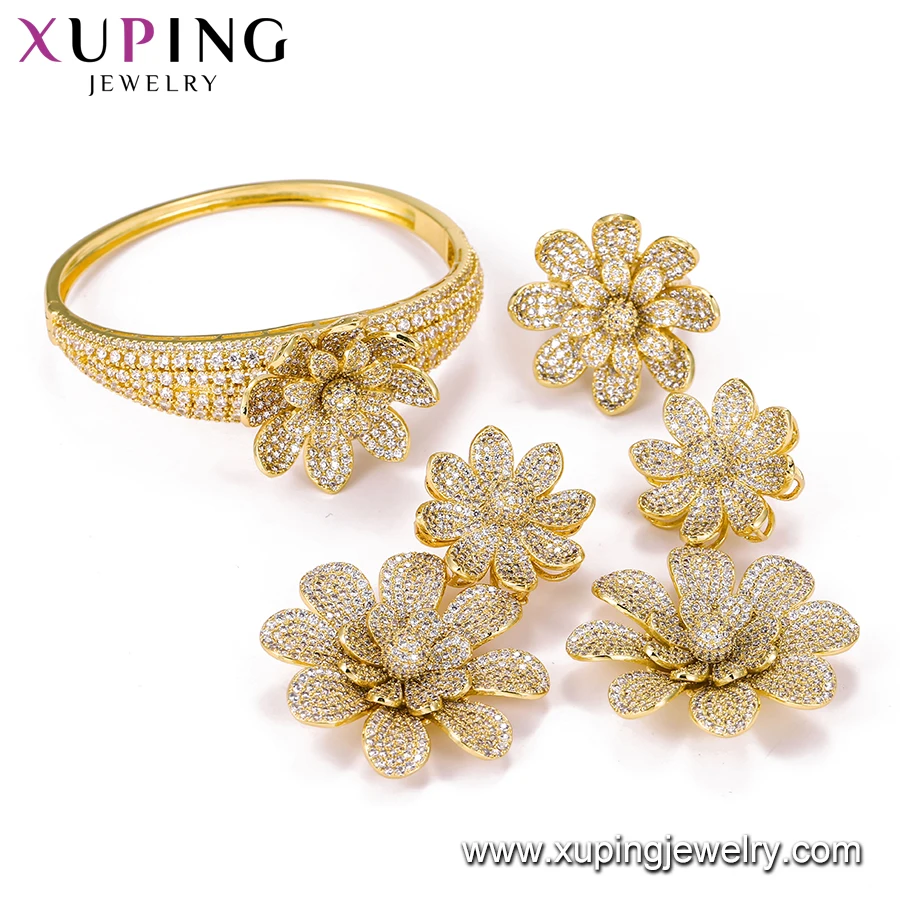 BFBS-500 xuping jewelry luxury sets wedding bridal accessories 24k gold plated petal shaped 4 piece jewelry sets