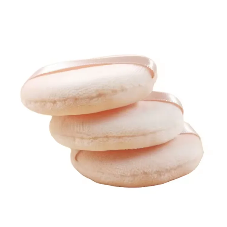 Bestseller Custom Logo Ultra Soft Cotton Flocking Loose Round Velour Makeup Puffs Setting Refillable Thick Powder Puff