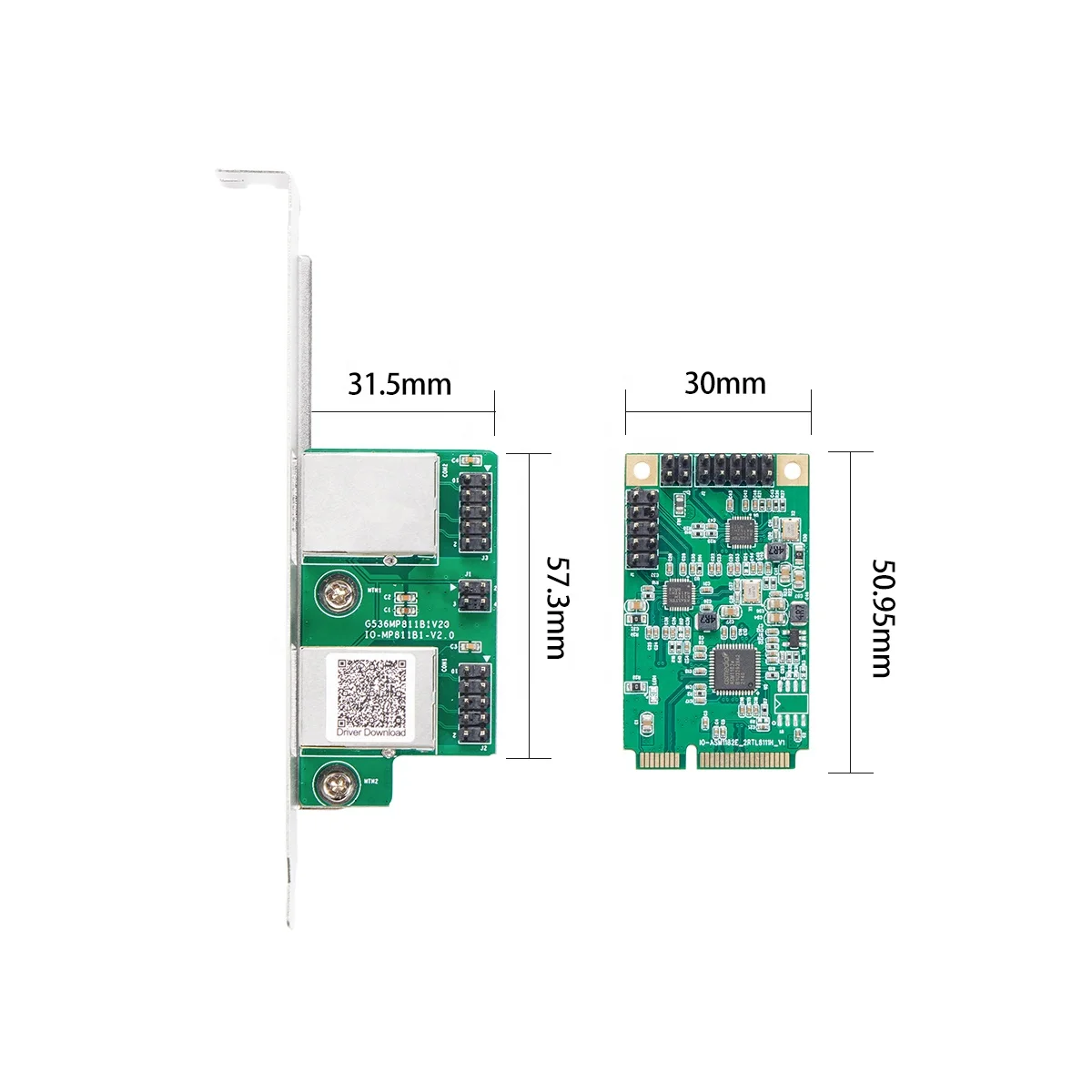 IOCREST Mini PCIe 2 Port 1000M 1 Gigabit Ethernet Network Card RTL8111H Chips Dual RJ45 Lan 10/100/1000 Mbps Nic Lan for Desktop