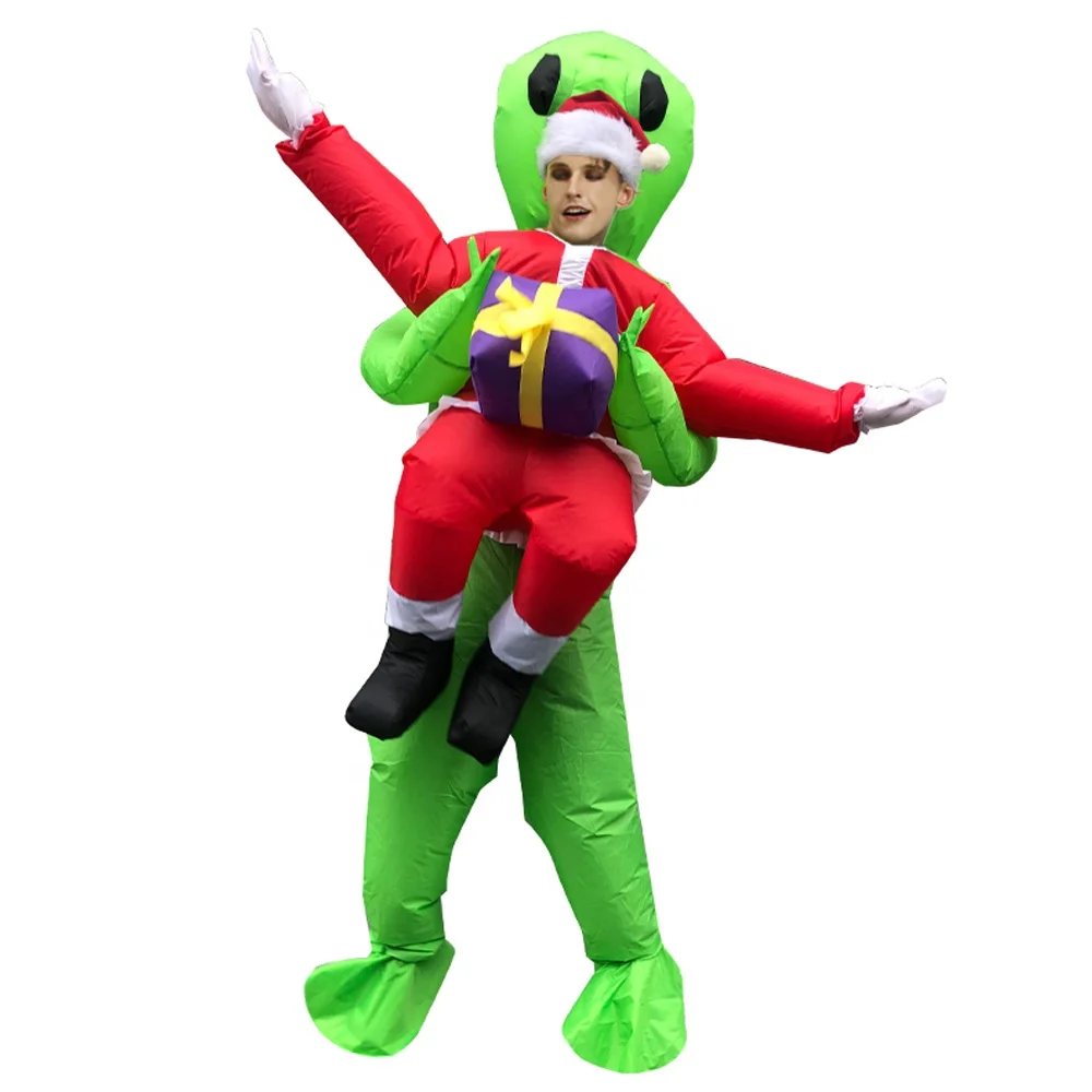  Хэллоуин надувной зеленый alien hug sant claus Костюм удар ET косплей для взрослых