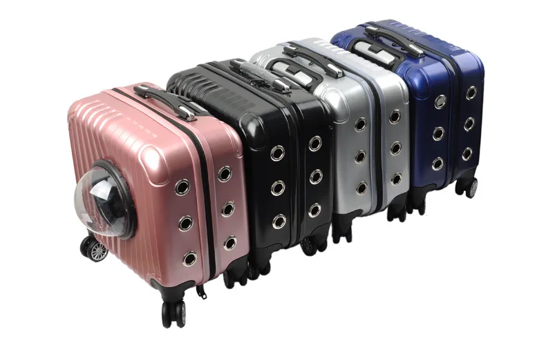 Custom pet stroller small lightweight foldable outdoor Acrylic cat cage with wheels pet pull rod case