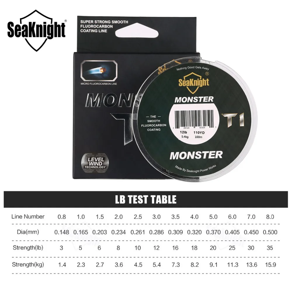  Новое поступление рыболовная леска SeaKnight MONSTER T1 100 м мононитевая погружная с фторуглеродным покрытием