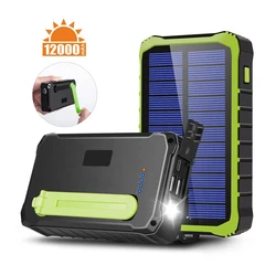 2021New Fashion 12000mAh Waterproof Solar Power Bank ,Dual Usb Solar Battery Charger Outdoor Travel Mobile Powerbank