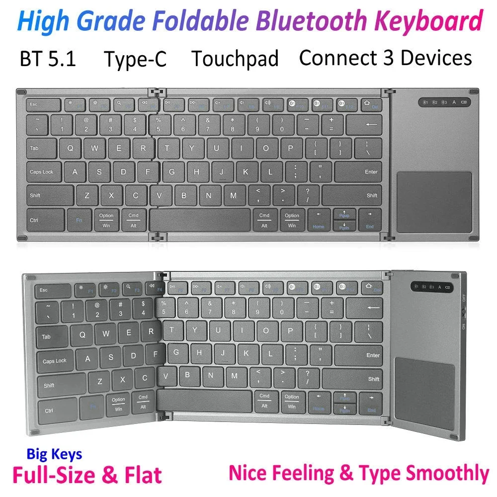 slim portable mini bluetooth wireless keyboard  triple foldable keyboard wireless keyboard folding set