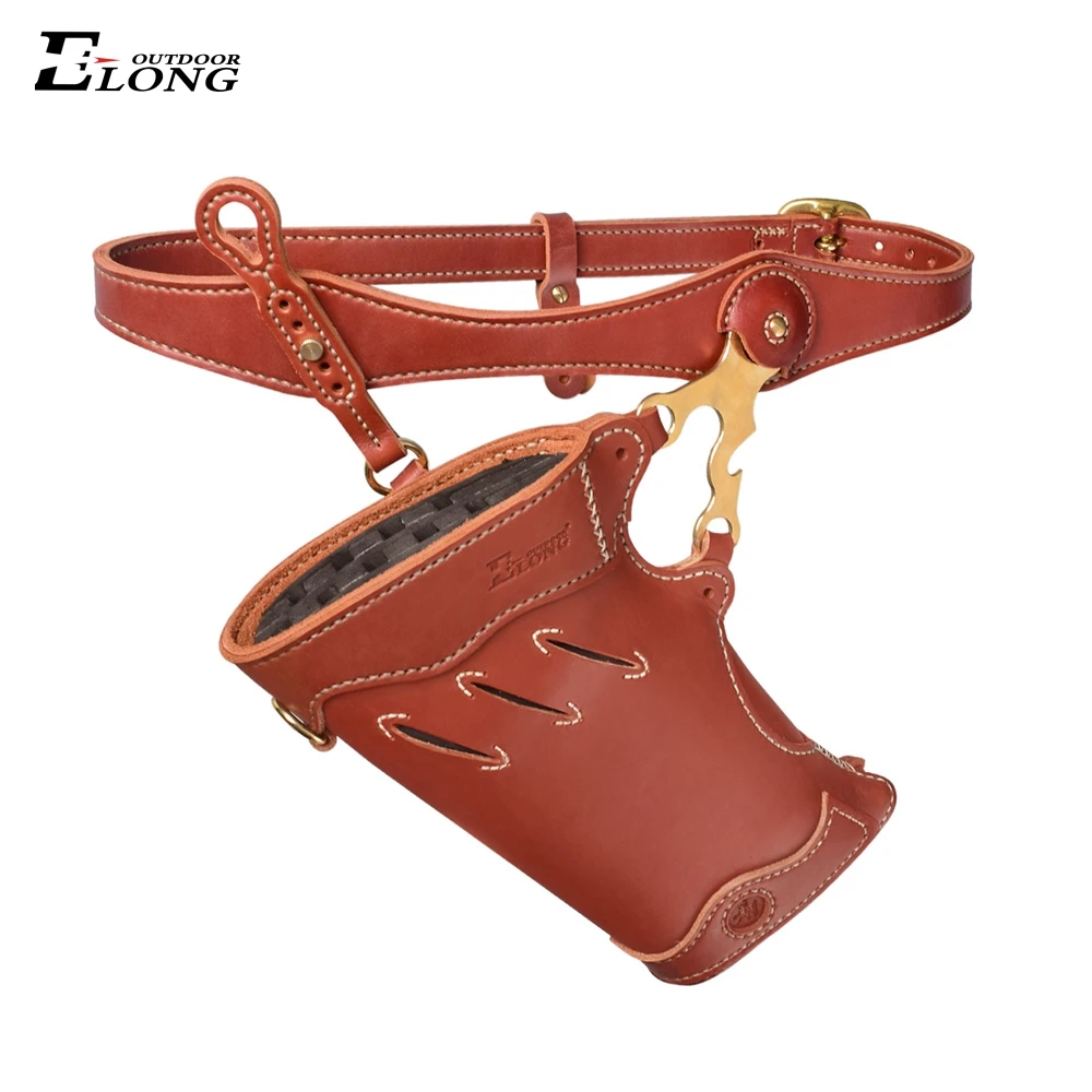 Elong Archery Manchu Quiver Cowhide Leather Mounted Archery Side Hip Quiver For Horseback Archery