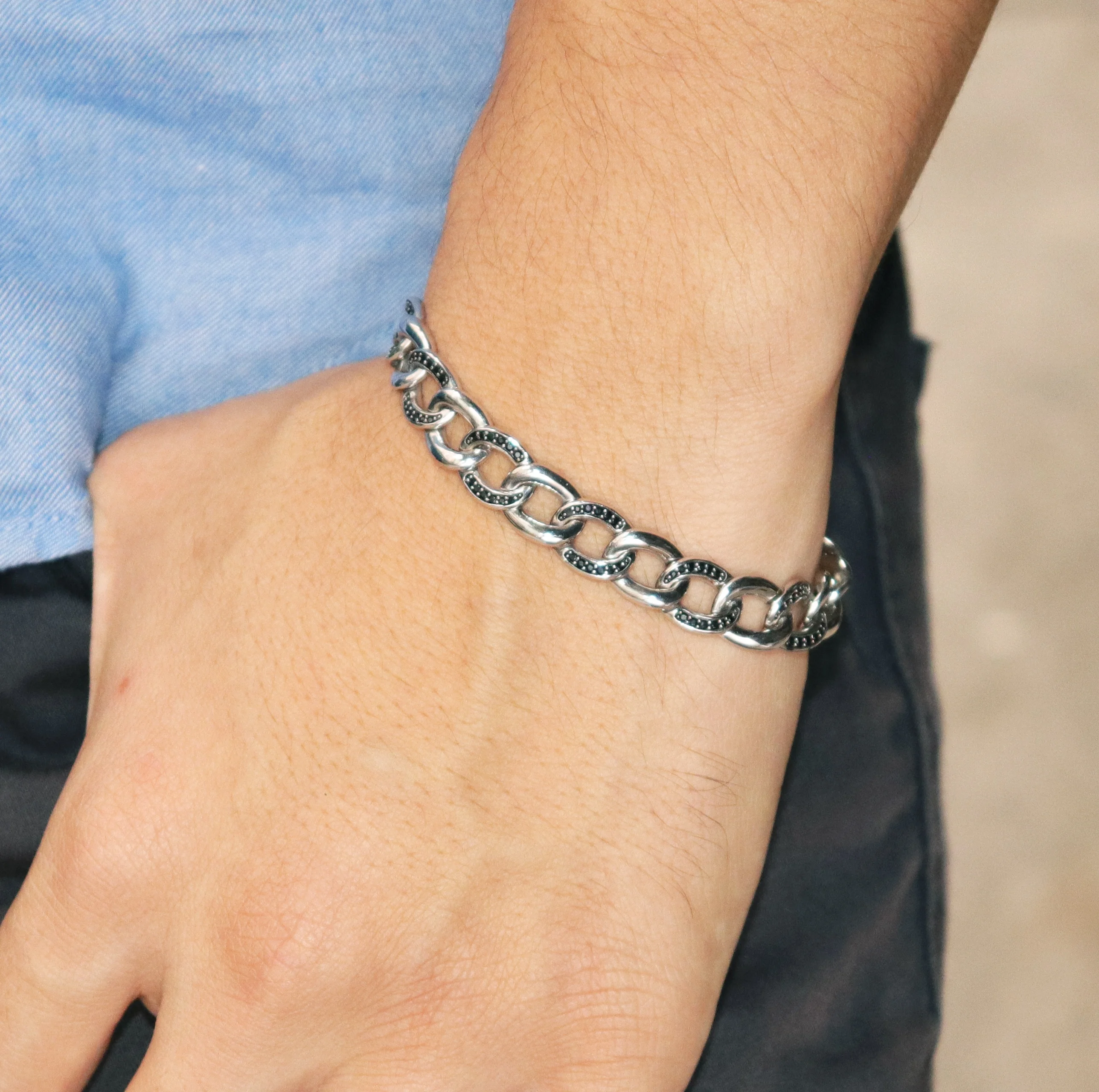 925 sterling silver luxury men bracelet black CZ cuban link bracelet for men