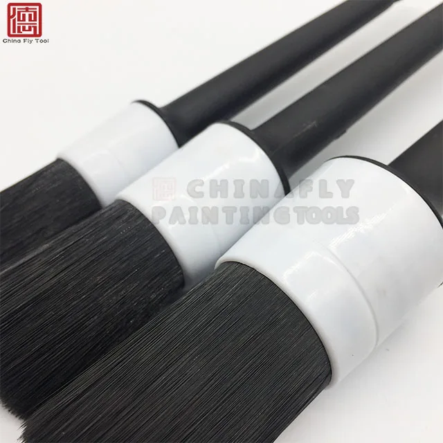 CTRPB012  Wholesale price 3pack Black Plastic Handle synthetic filament  Round Paint Brushes for car care brush