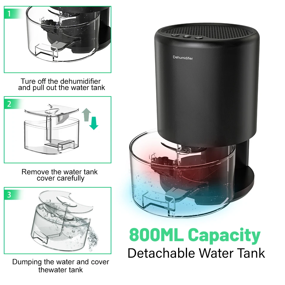 Dehumidifier for Home Small Dehumidifier for Bedroom Portable Small Dehumidifier with 7 Color Lights Quiet Sleep Mode