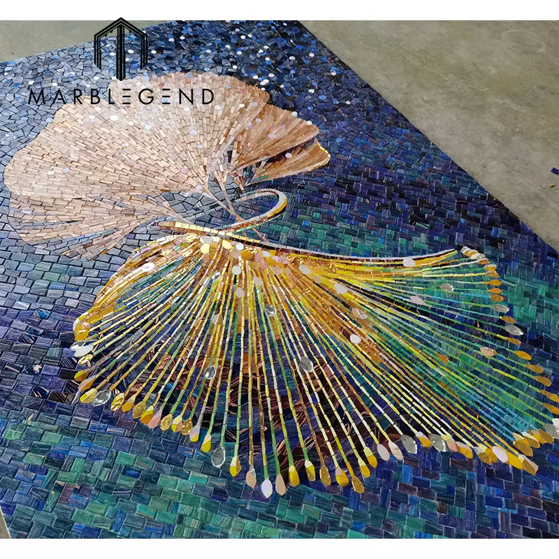PFM Custom Design Art Mosaic Wall Decoration Dancing leaves Glass Mosaic Art for wall