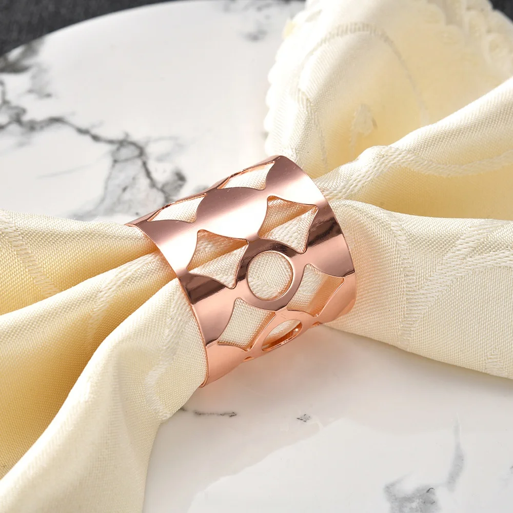 Wholesale Metal Hollow Rhombus Shaped Hotel Table Decoration Napkin Ring