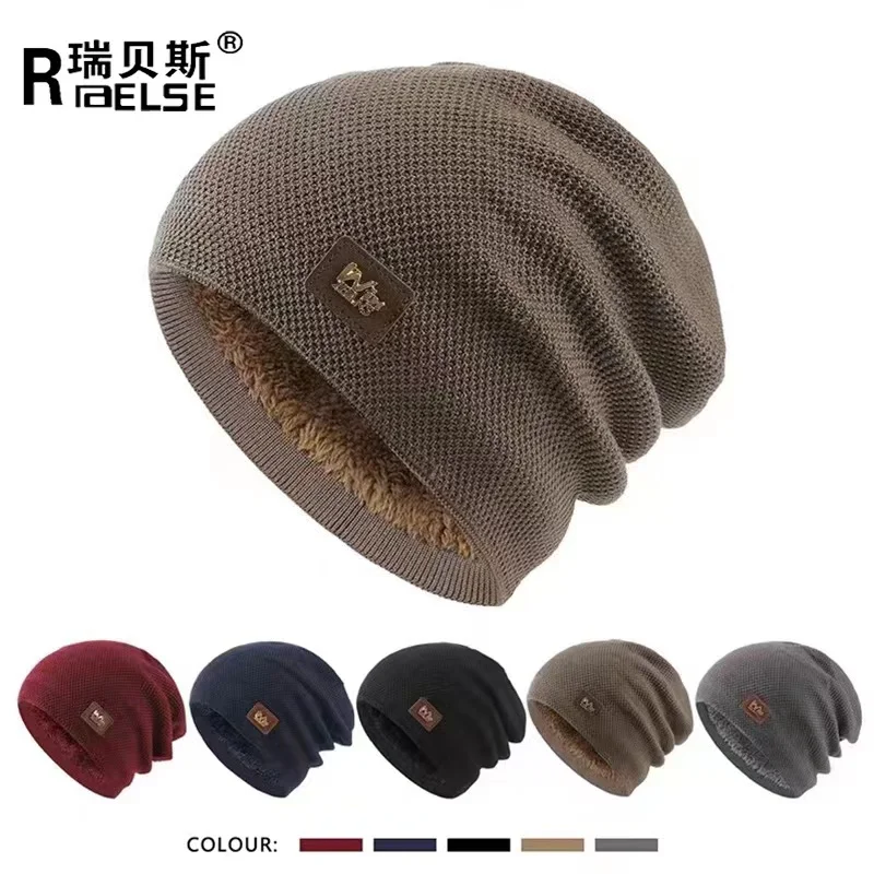 Зимняя Теплая Шапка-бини для мужчин вязаная шапка без запонки Мягкая уличная бархатная
