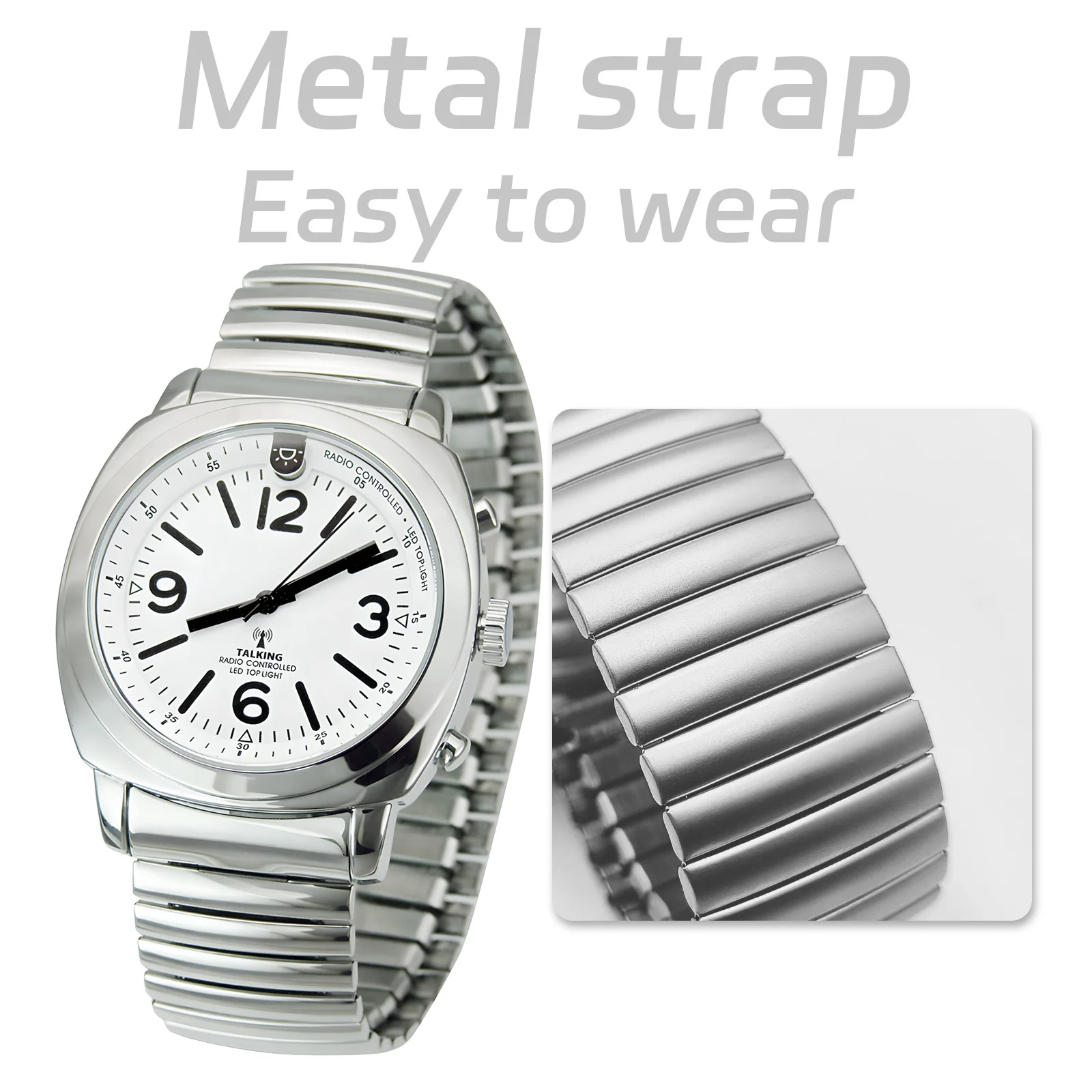 Square Business Real Human Voice Atomic Talking Watch with Clear and Loud Alarm watch for Visually Impaired and blind people