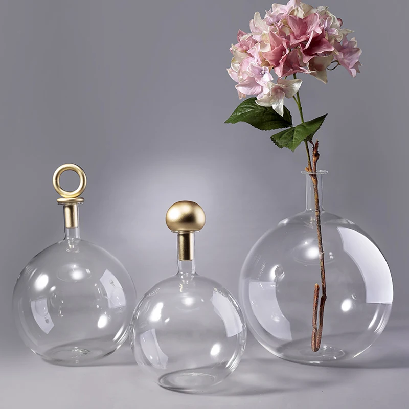 Wholesale custom luxury modern decorative round glass flower vase for wedding centerpieces glass ball vase with lid