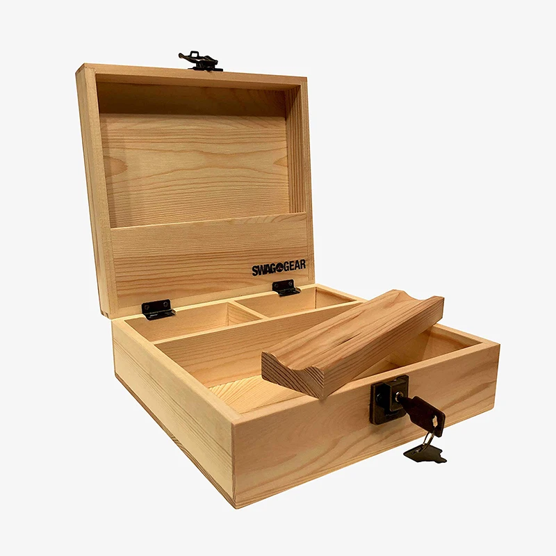 Hot sale Customized unfinished small wooden box with divider and lock