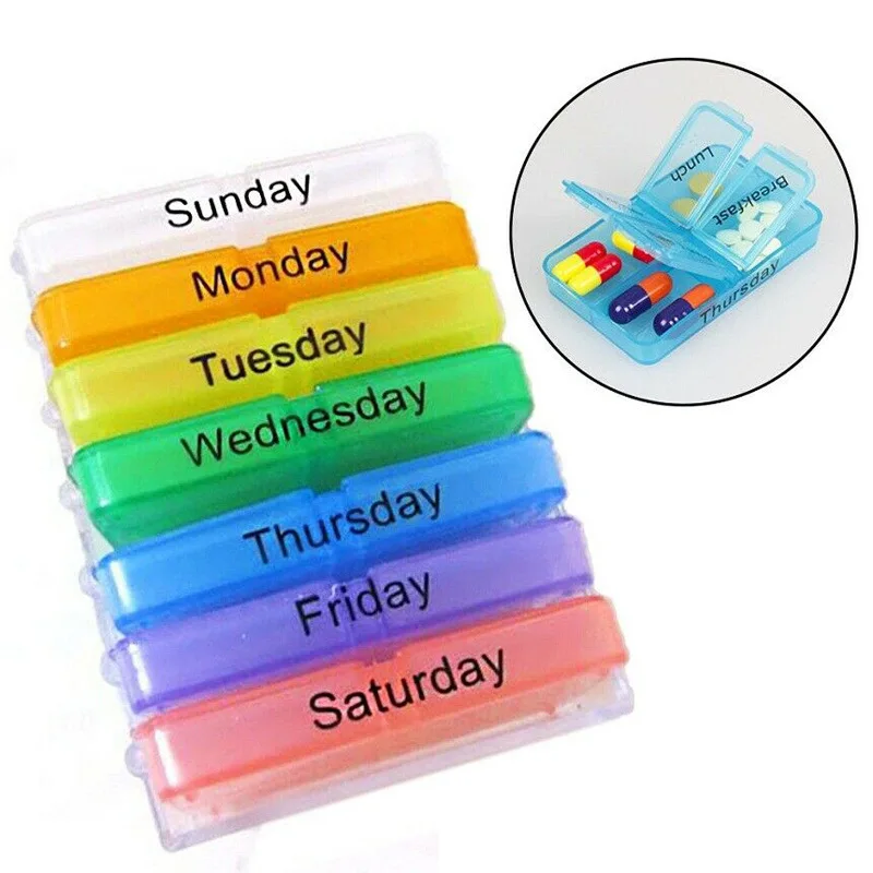 Portable Rainbow Pill Case 7 Days weekly Container Splitters Tablet 28 Grids Drawer Pull outdoor Travel Pill Box