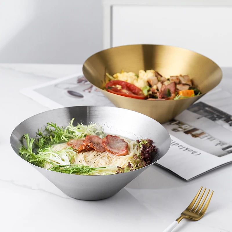 Декоративная металлическая миска для лапши в скандинавском стиле для салата, фруктов, Современная Большая сервировочная миска из нержавеющей стали под золото