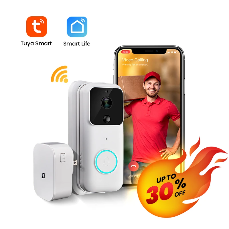 
Hotel hd night vision battery powered wifi doorbell camera 1080p 2 way audio wireless remote ring video tuya smart door bell 