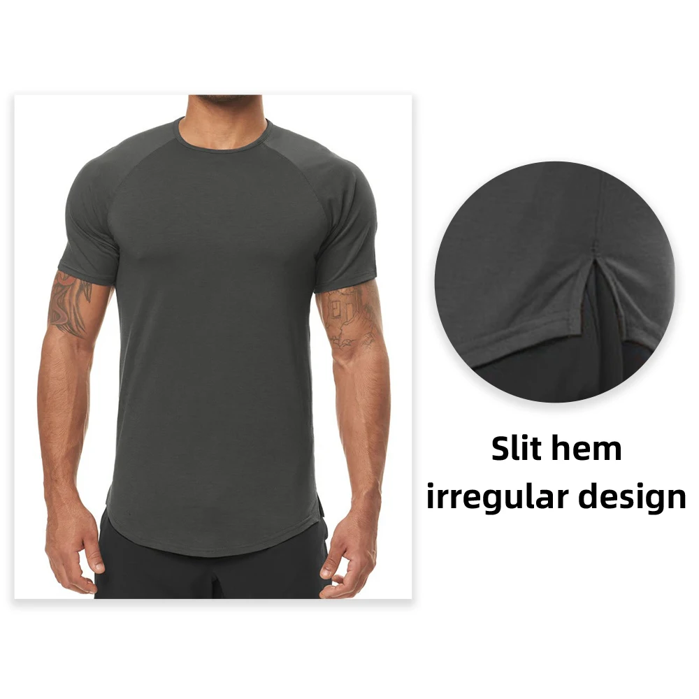 AI-MICH Long Breathable Sports T-Shirt With Private Logo Design 100% Cotton Soft Plain Dark Color Sports T-Shirt