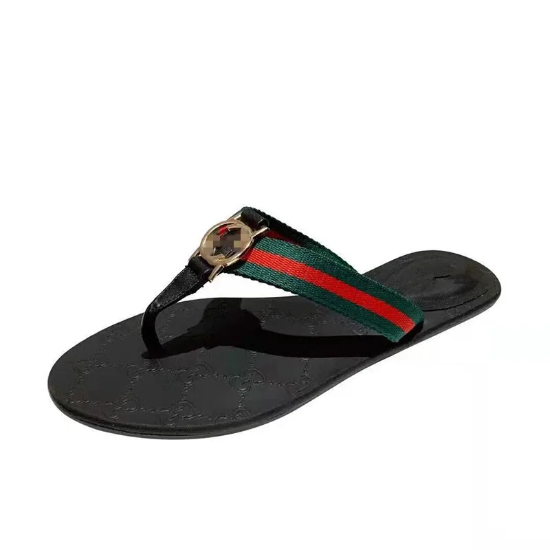 Wholesale large size shoes for women new styles 2023 leather slippers flip flops for ladies beach casual Tape flip-flops OUTDOOR