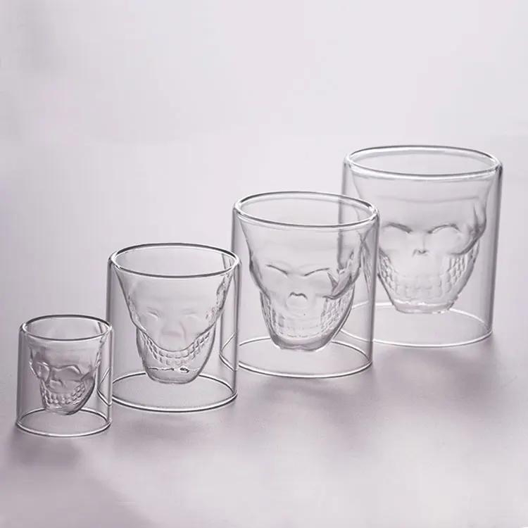 Eco-Friendly handmade 25-250ml Feature Skull Shape Glass Whiskey Cup shot glass double cup
