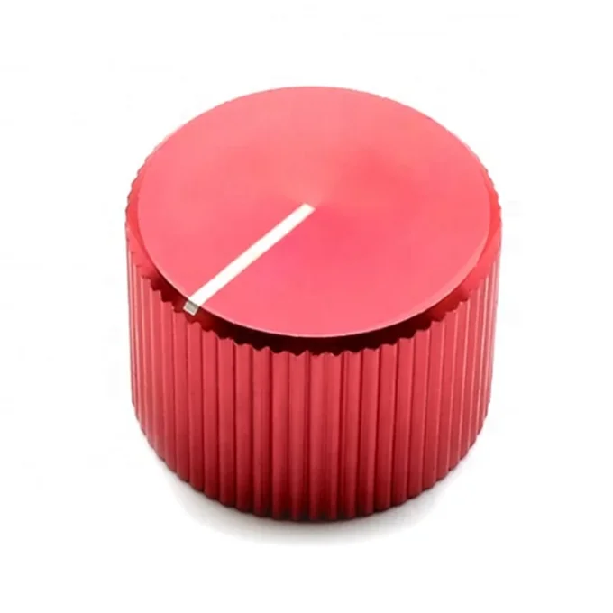 Обработанная на станке с ЧПУ красная алюминиевая ручка управления 20x14 мм белым окрашенным индикатором для гладкого вала
