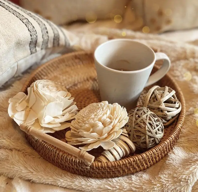 Rattan Serving Trays Breakfast Lunch Fruit Storage Decor Handmade Vietnam factory Rattan Tray