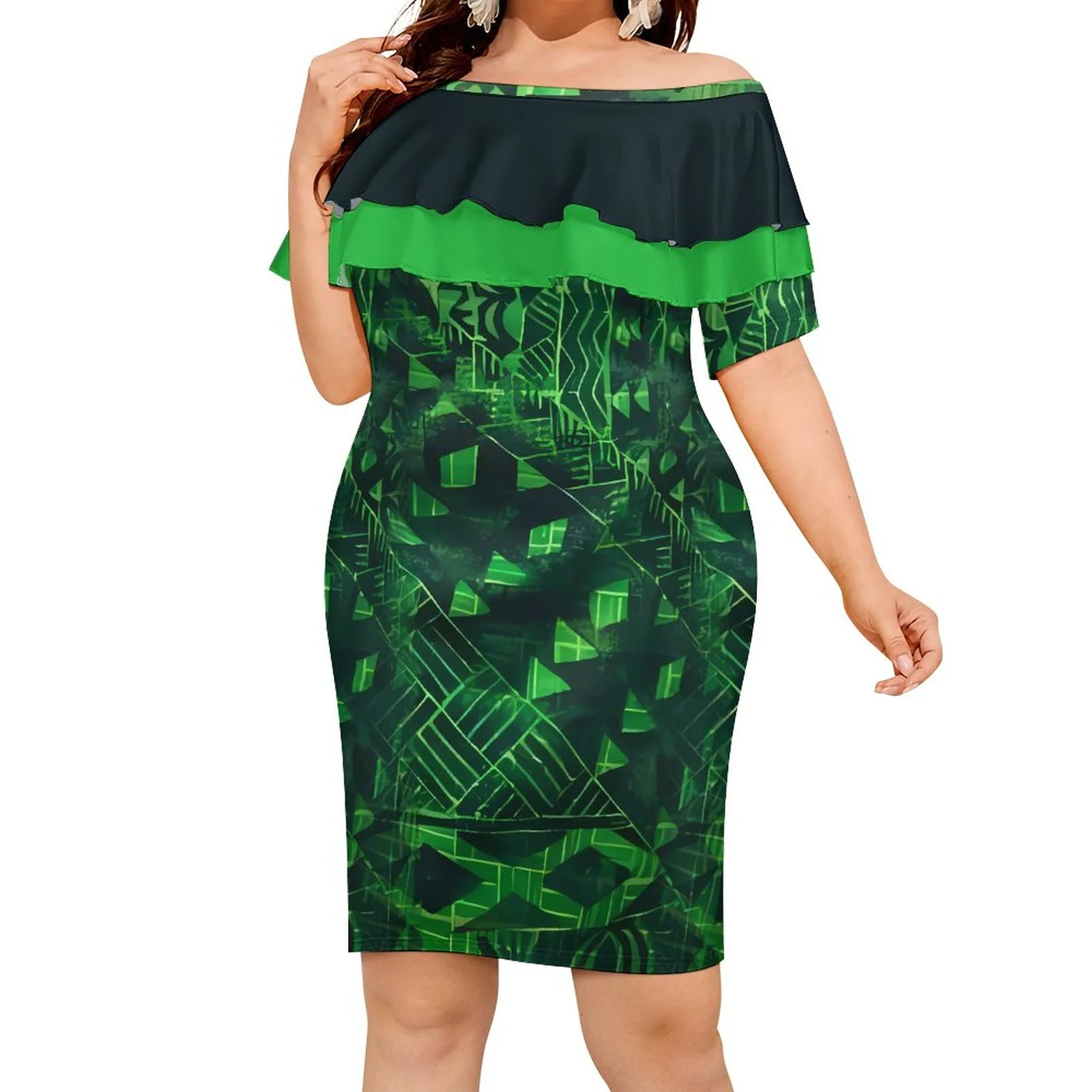 Quanzhou Polynesian Elei Tribal Tie-Dye Design Custom Casual Double Flounder Package Hip Skirt Dresses Evening Party Sexy