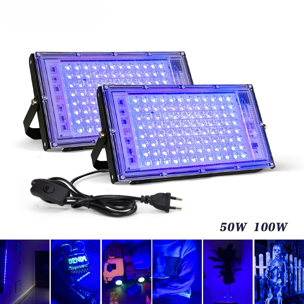 395nm 400nm Led UV Floodlight Ultraviolet Stage Lamp 50W 100W LED Stage Blacklight Waterproof Disco Party Stage Backlight