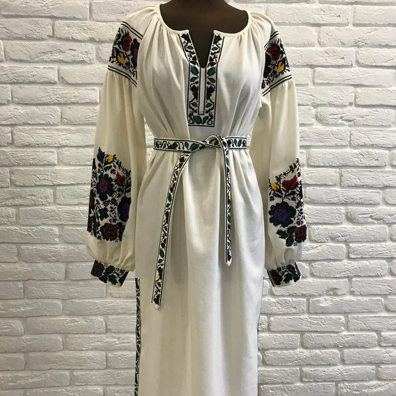 
Balloon Sleeve Aari Embroidered Ukrainian Style Straight Maxi Dress 2019 Backless Hot 