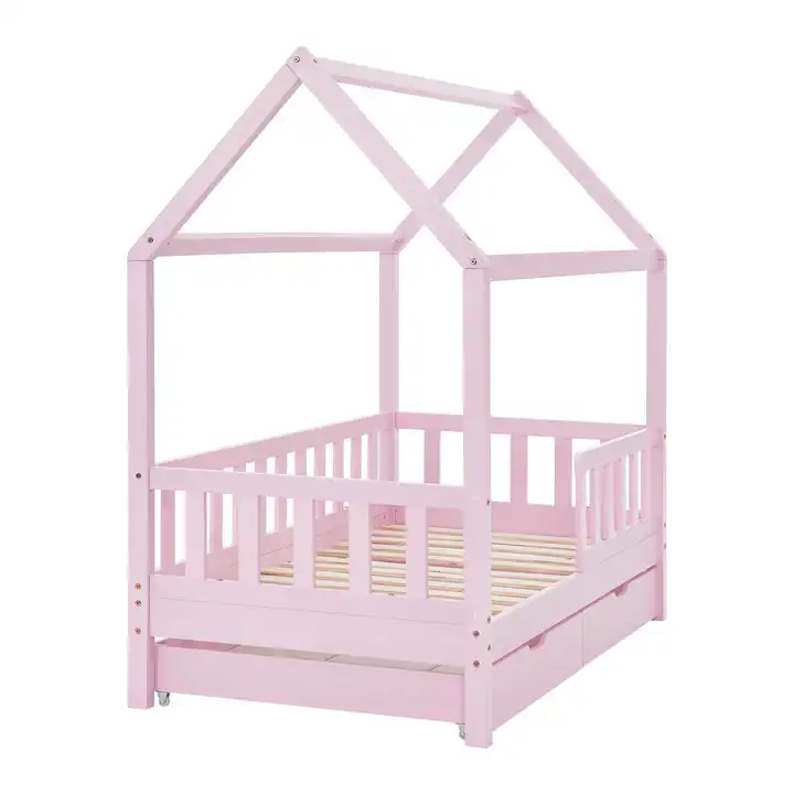 2 in 1 children room bed wood storage montessori teens kids wooden floor house bed toddler bed  for girl