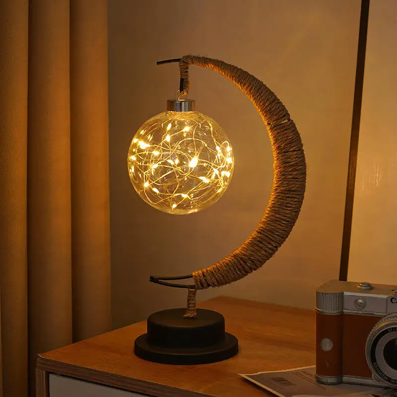 Eco-Friendly Iron Frame Half Moon Light Christmas Led Star Light Moon Light Usb Decorative Desk Lamp