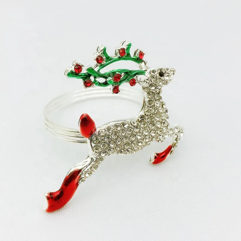 Christmas Napkin Ring Luxury Diamond Reindeer Napkin Ring Holder Silver Metal napkin rings for Christmas Dinner Table Decoration