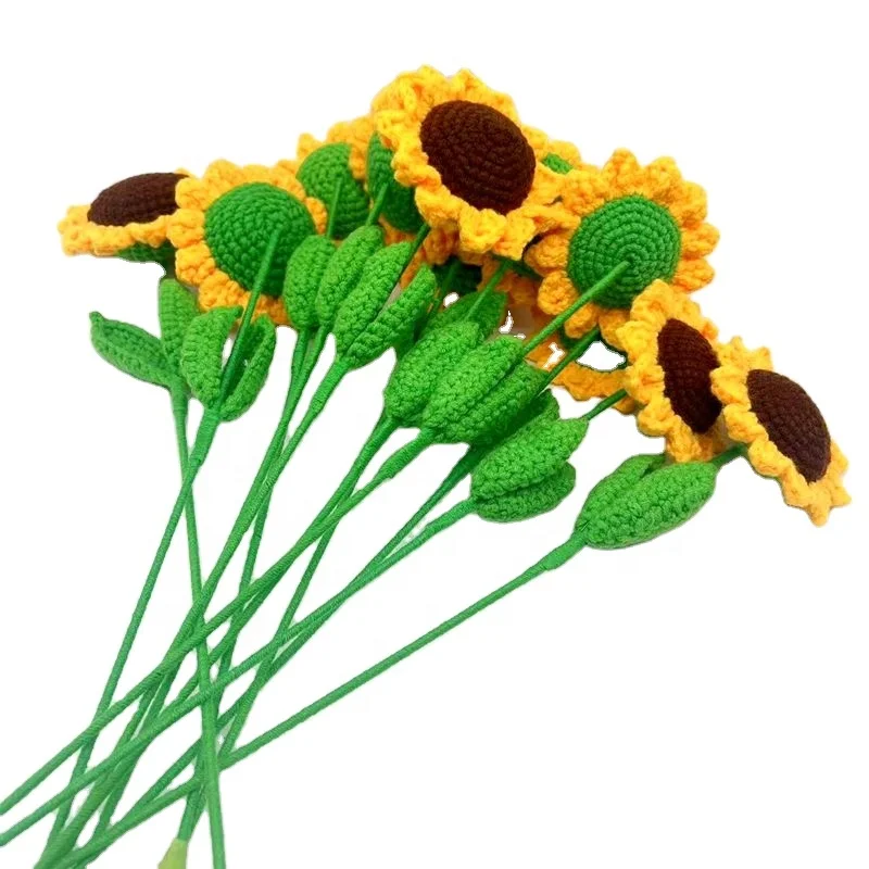 Birthday Gift Flower Carnation Home Decoration Crafts Amigurumi Artificial Sunflower 100% Handmade Crochet Sunflowers