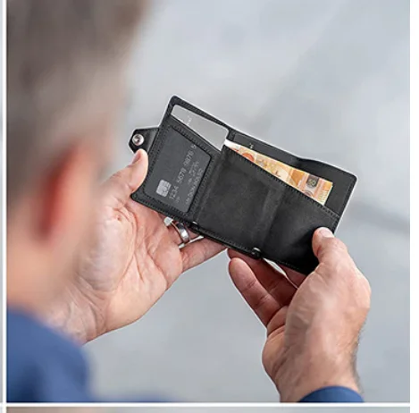 Genuine Leather Credit Card Case RFID Blocking Leather Real Leather Bank Visa Card Holder Wallet With Metal Aluminum Box