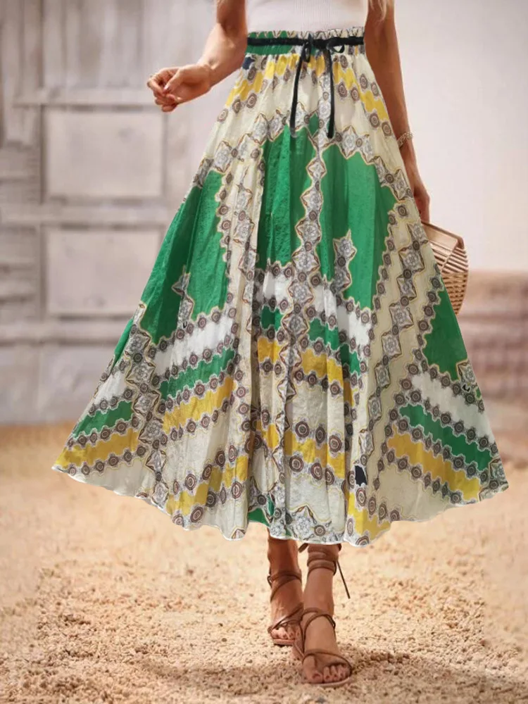 Best Selling Boho Style High Waist Skirt Floral Printing Bohemian Long Maxi Skirt
