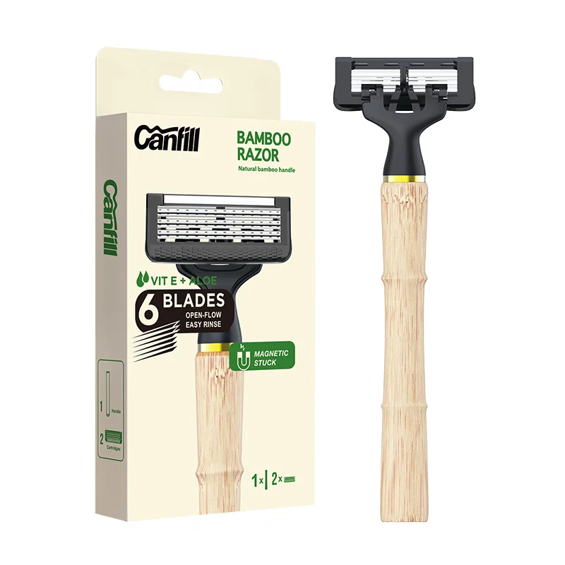 design your own shaving razor customize bamboo handle with magnetic connection 6 blades mens shaving razor