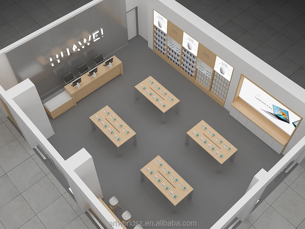 Artworld 3C Digital Mobile Phone Accessories Store Display Stand Electronics Shop Display Table Wall Wood Showcase Designs