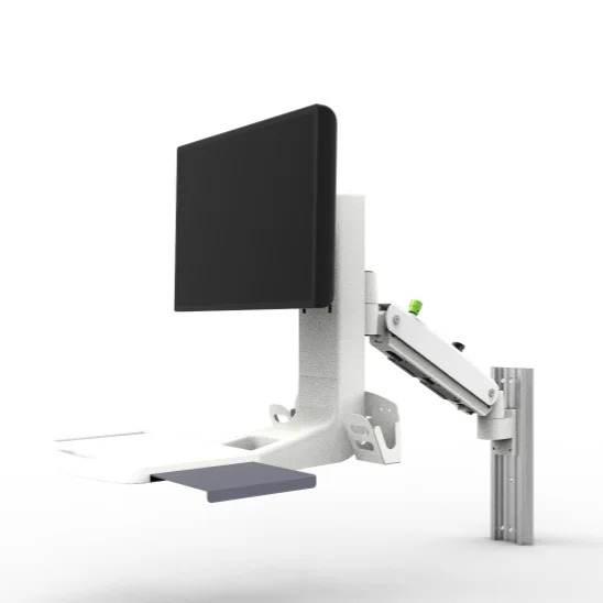 Vertical adjustment horizontal adjustment monitor arm with VESA keyboard and mouse tray