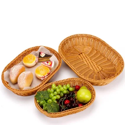 Factory hand-woven green and environmentally friendly rectangular bread fruit and vegetable rattan basket