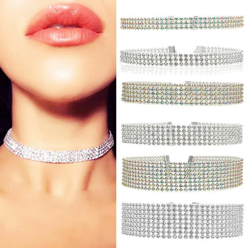 Crystal Rhinestone Collier Femme Choker Necklace Women Wedding Accessories Silver Color Chain Punk Gothic Chokers Jewelry