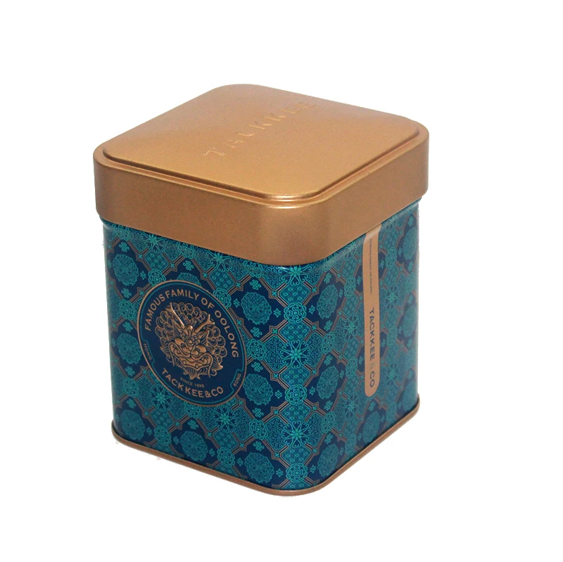 Square Tea Caddy Tin Canister Double Lid cube Tea Tin Loose Tea Storage Tin For 30 Sachets