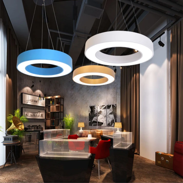 Restaurant bar decoration lighting hanging lamp round LED linear chandelier office ceiling pendant lights circle linear light