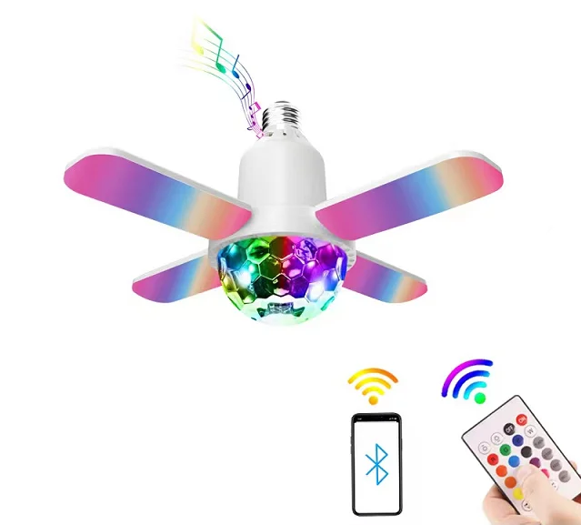 50w Led foldable music four-leaf bulb industrial warehouse garage RGB colorful smart control audio folding ball