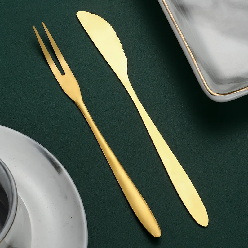 Low MOQ Silverware Gold Mini Stainless Steel Mooncake Cake Dessert Forks Knife in Party Snail Fruit Fork Restaurant