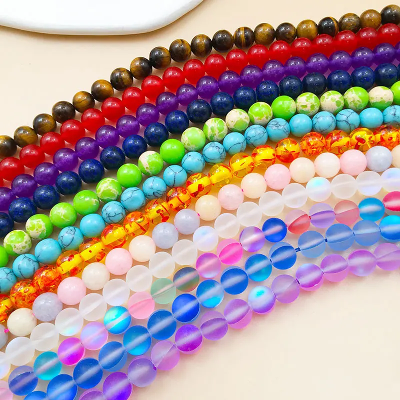 Wholesale 4/6/8/10mm Loose Round Tiger Eye Agate Amethyst Natural Loose Matte Gemstone Stone Beads For Diy Jewelry Making