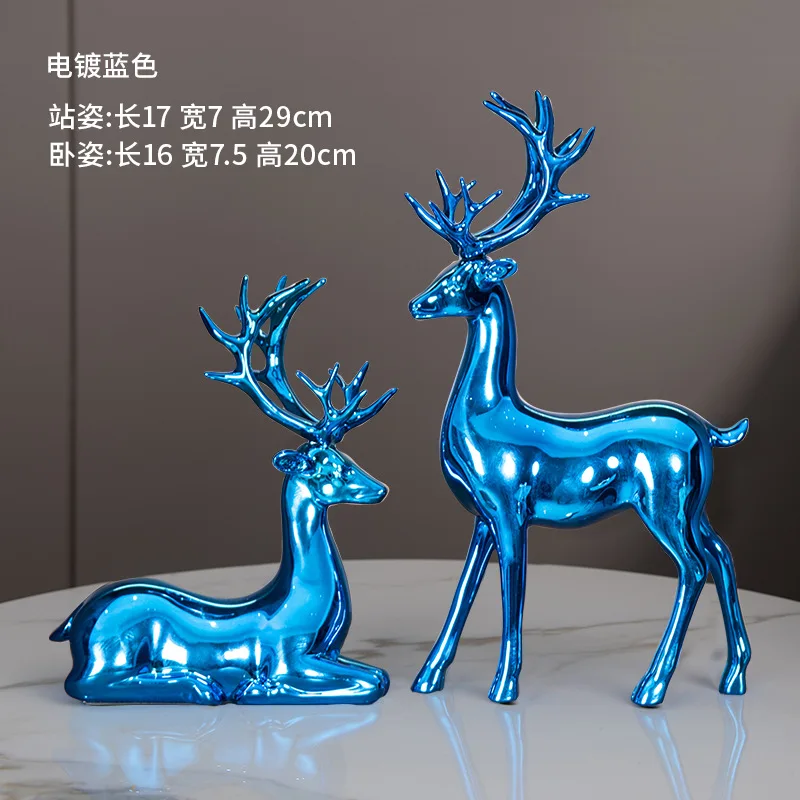 2025 Manufacturer Factory Direct Sales Luxury Resin Sitting Electroplating Deer Statues for Home Decor Shinning Couple Deer
