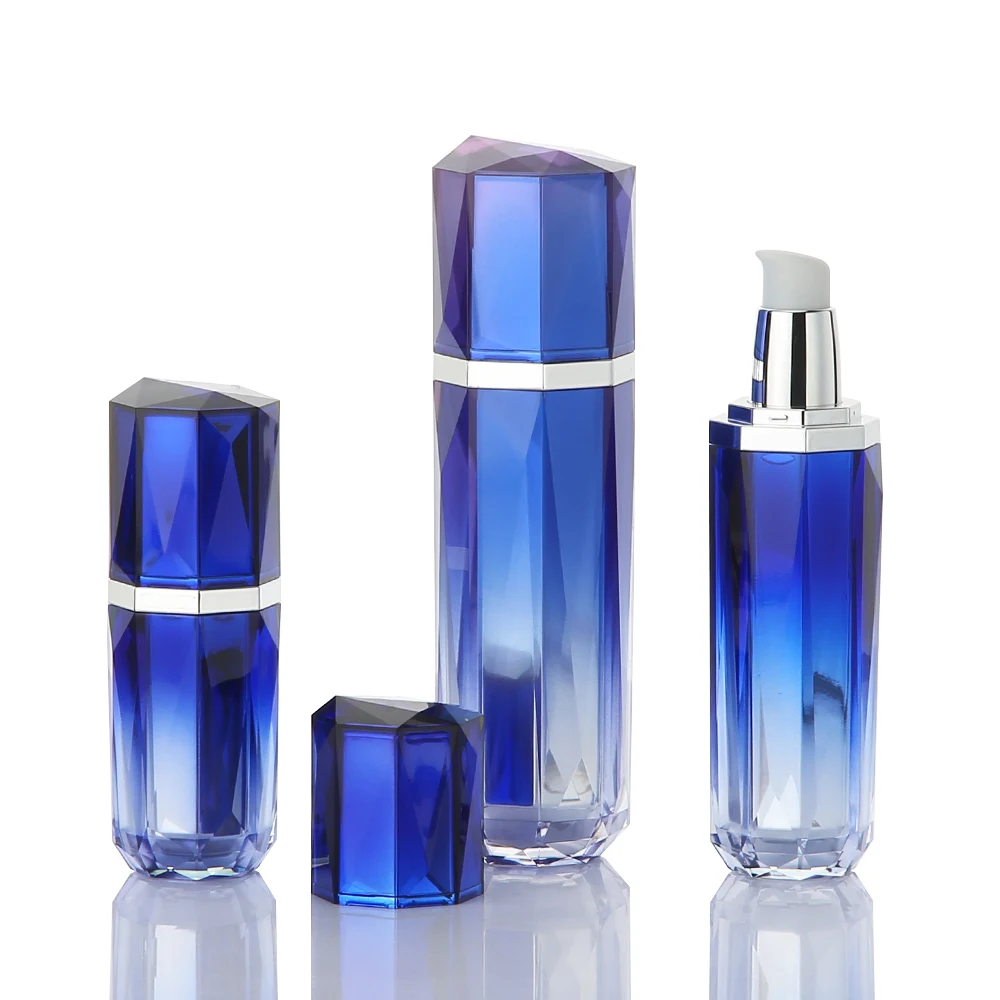 High Quality Luxury Diamond-shell acrylic beautiful cosmetic makeup containers 30g 50g acrylic jar and 30ml 50ml lotion bottle