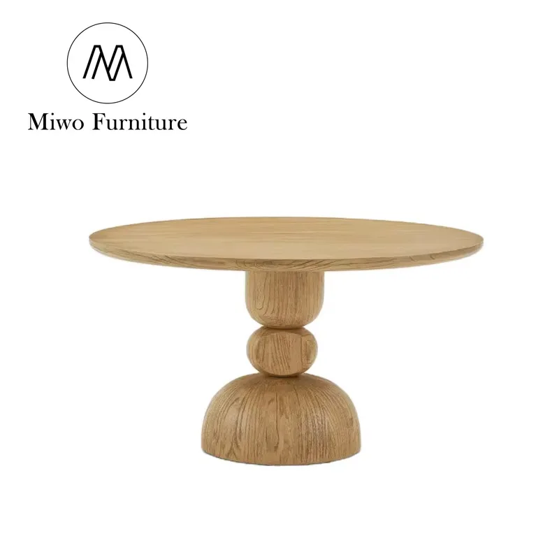 Modern home restaurant natural round oak solid wood dining table design kitchen custom table and chair set 6 8 seats