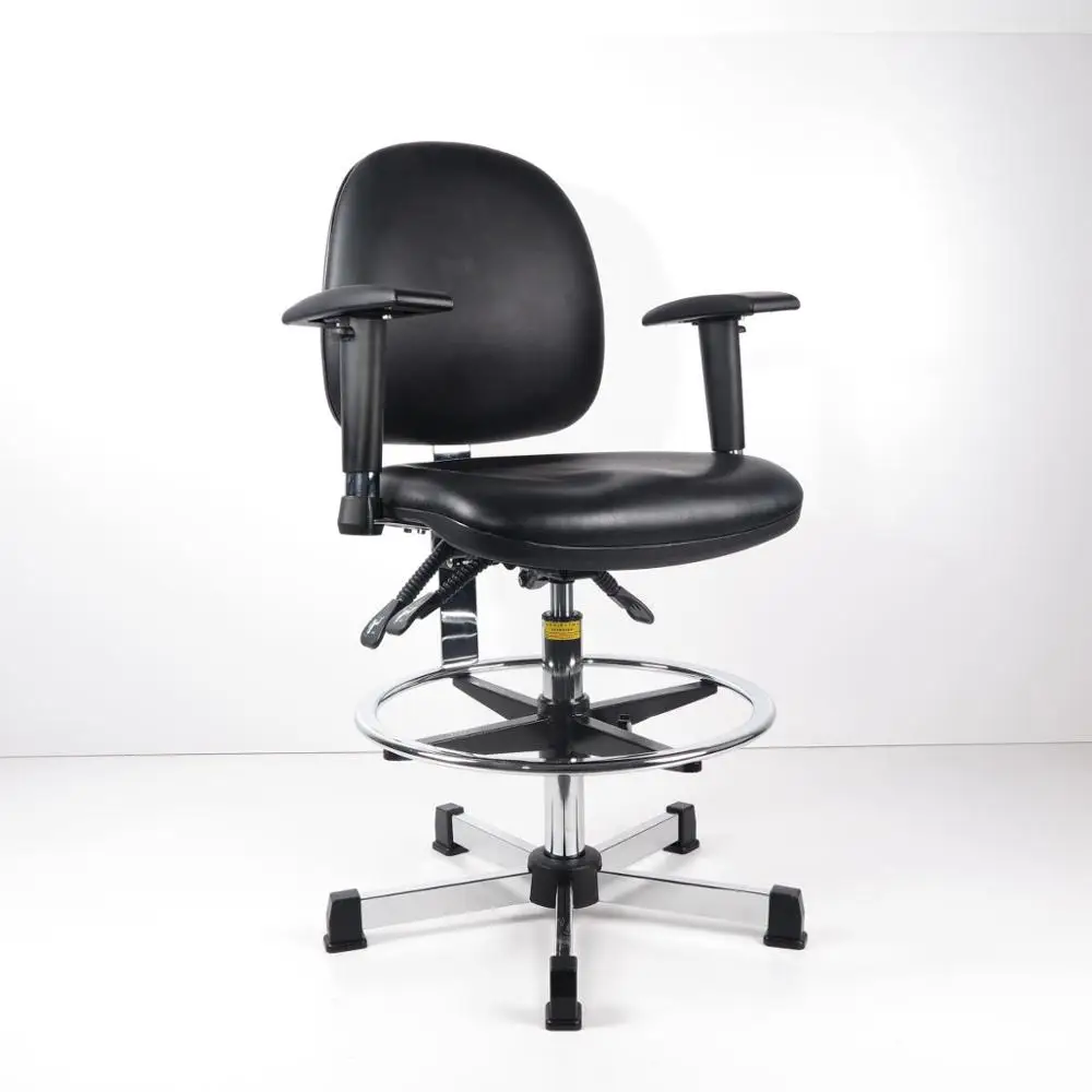PU Leather Arm Rest ESD Chair With Plastic Cover On Seat And Back